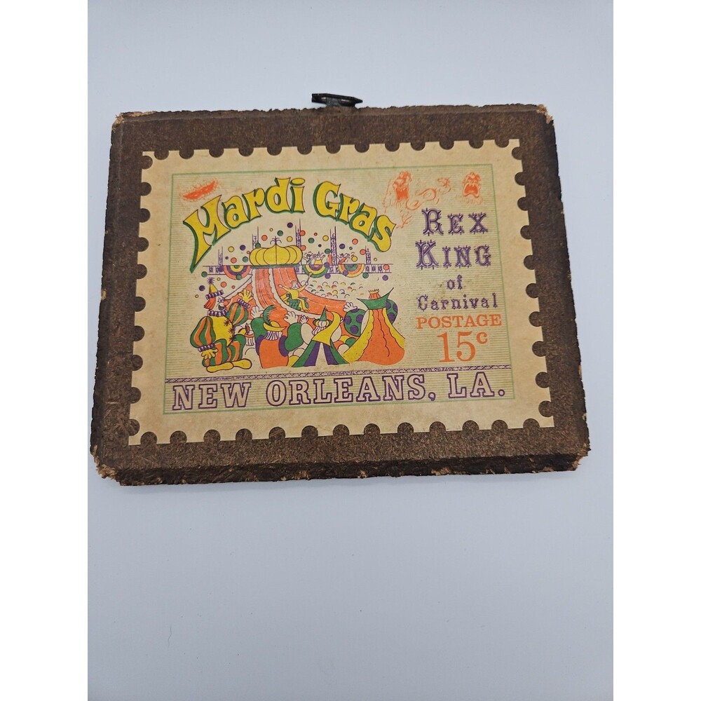 Vintage 1975 Mardi Gras New Orleans Plaque Rex King of Carnival Novelty Stamp